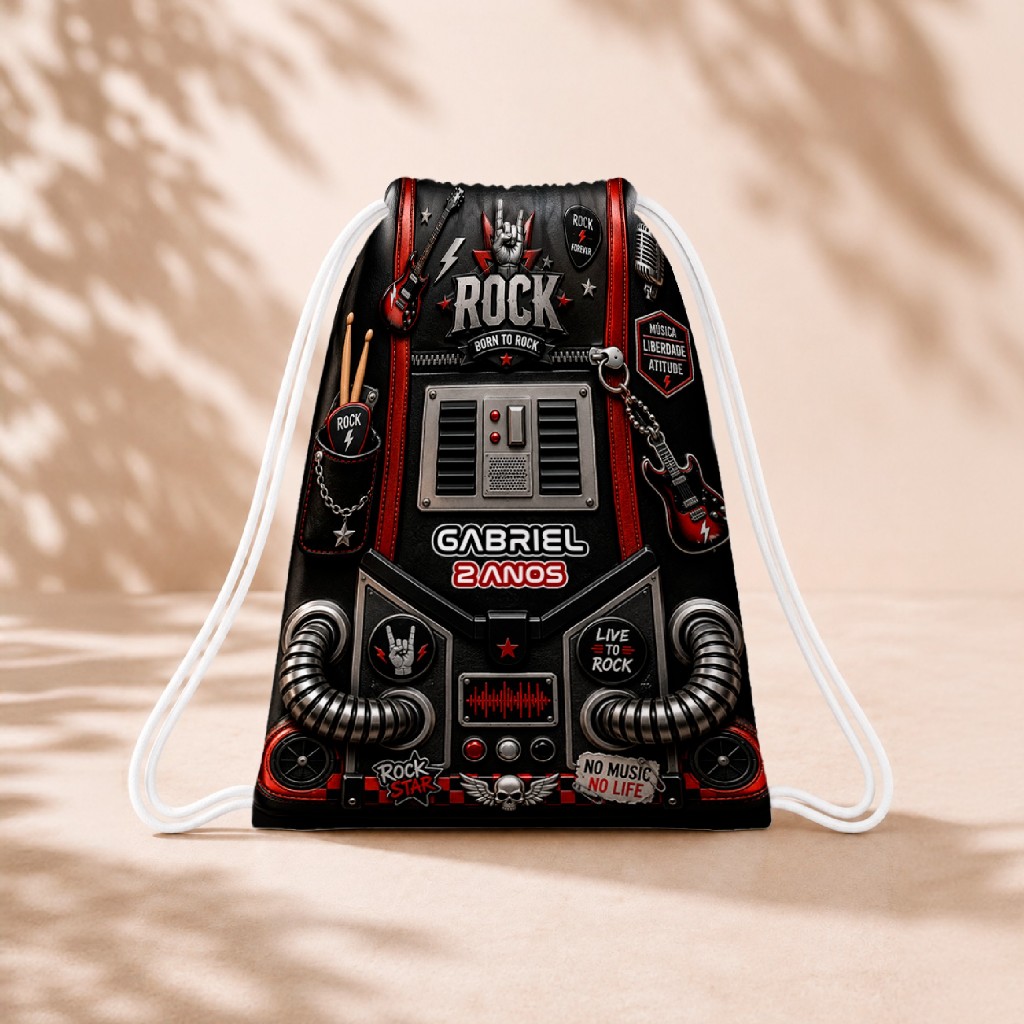 10 Mochila Personalizada Infantil 18x26 Sacolinhas Surpresa Festa Aniversário Lembrancinha Rock Musica