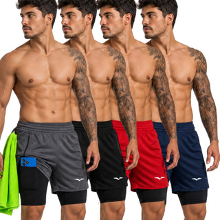 Short 2 em 1 Masculino Dry Fit com Compressão Esportivo Academia Corrida Treino