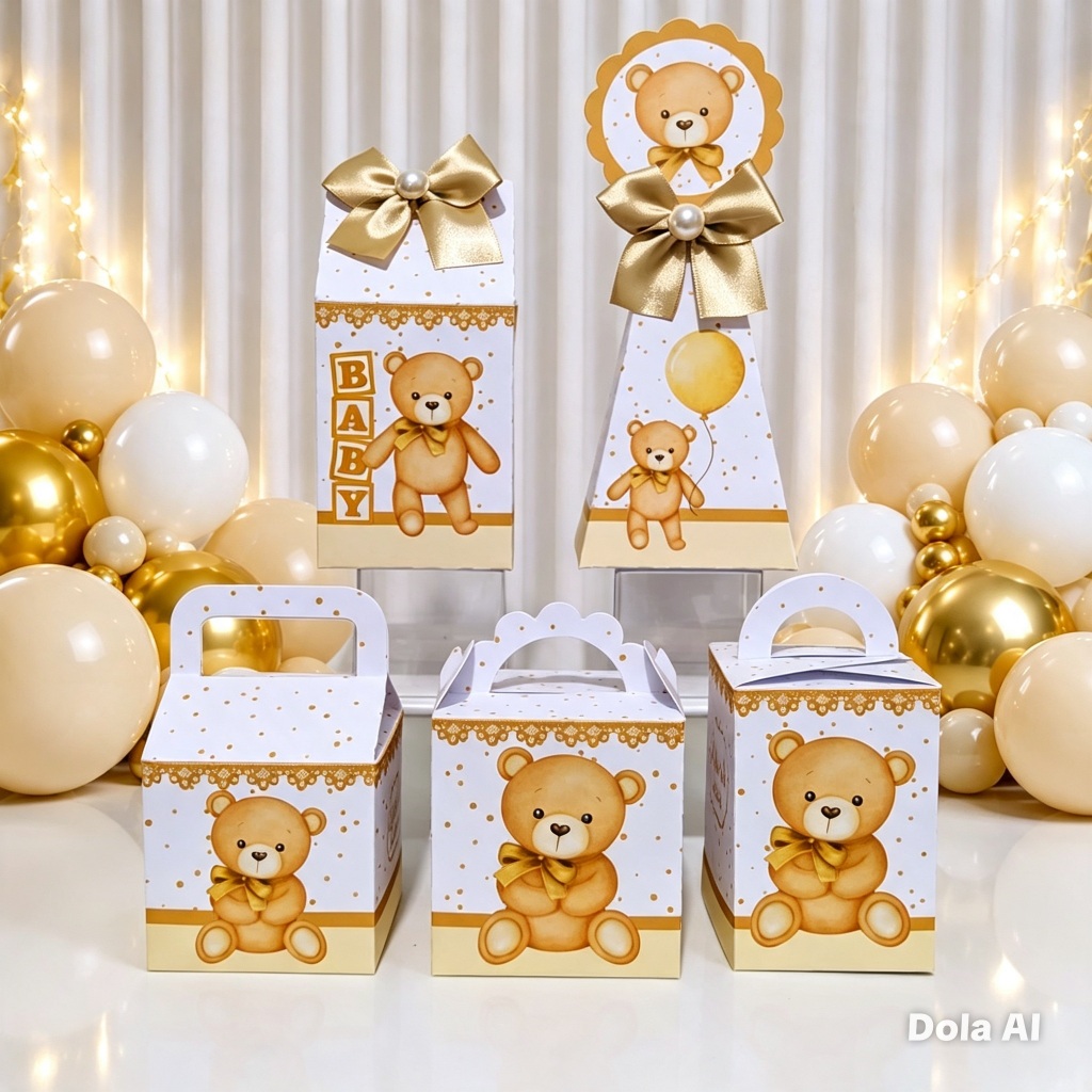 Kit Festa Chá de Bebê Ursinho Neutro / Caixinhas / Lembrancinhas / Festa Infantil / Aniversário