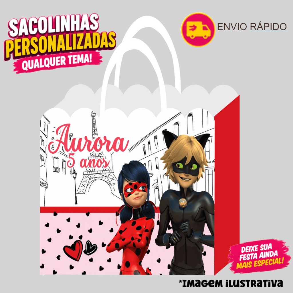 Sacolinha LADYBUG Personalizados | Sacolinha | Lembrancinha | Mimos | Aniversário (PEGUE E MONTE)