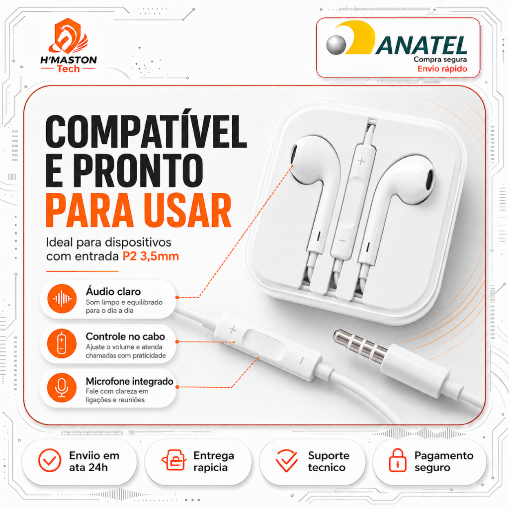 H'Maston Fone De Ouvido Com Fio Fone Com Fio P2 3.5mm Fone De Ouvido Iphone Fone De Ouvido Com Microfone Fone De Fio