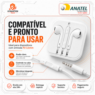H'Maston Fone De Ouvido Com Fio Fone Com Fio P2 3.5mm Fone De Ouvido Iphone Fone De Ouvido Com Microfone Fone De Fio