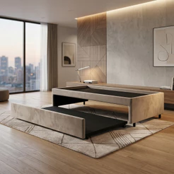 Bicama Box para Dois Colchões Solteiro Suede Bege 88x188
