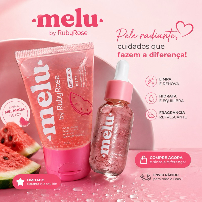 Kit Melu Ruby Rose Melancia Detox Gel de Hidratante Facial + Sérum Facial