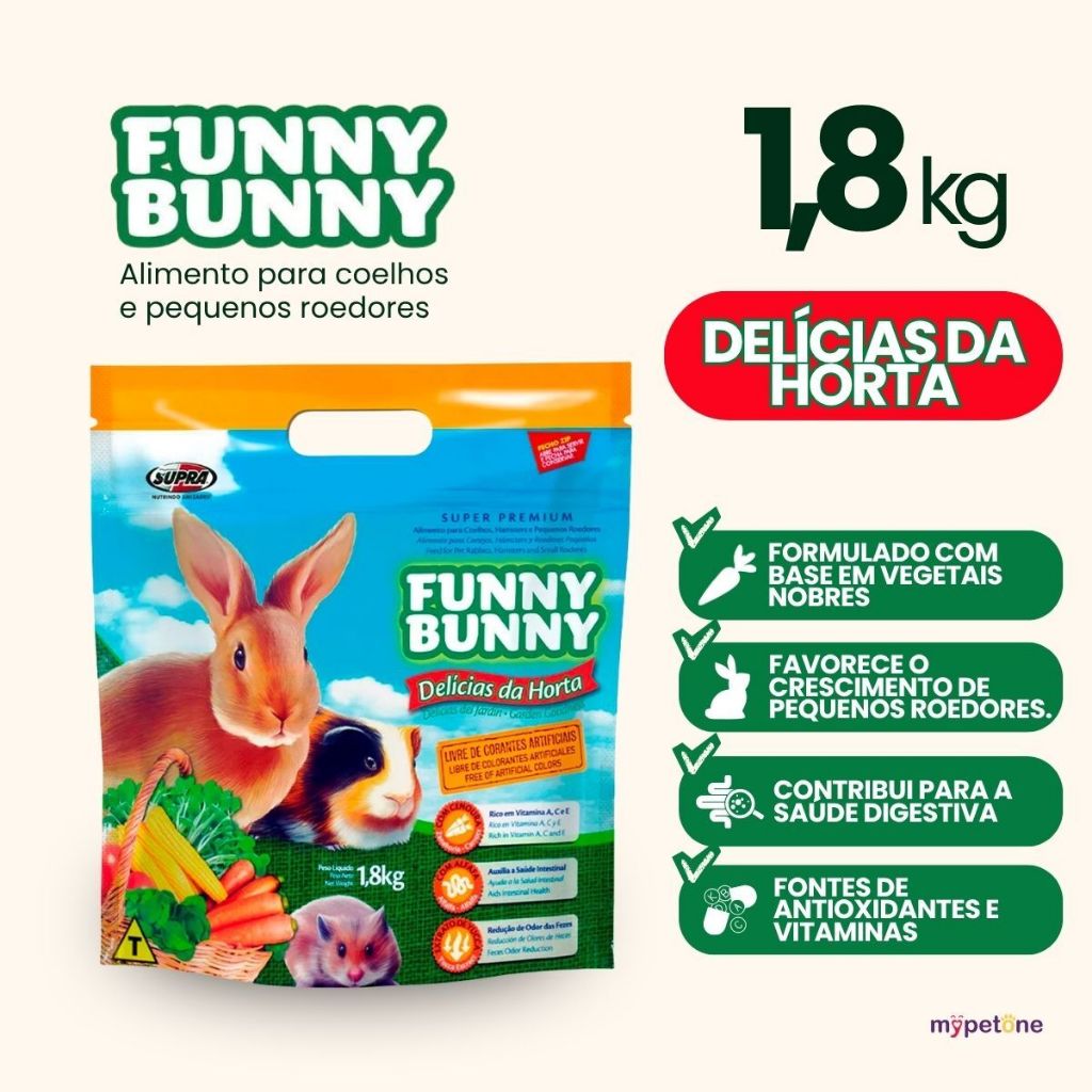 Ração Funny Bunny 1,8 Kg Delícias da Horta Coelhos, Hamster e Roedores