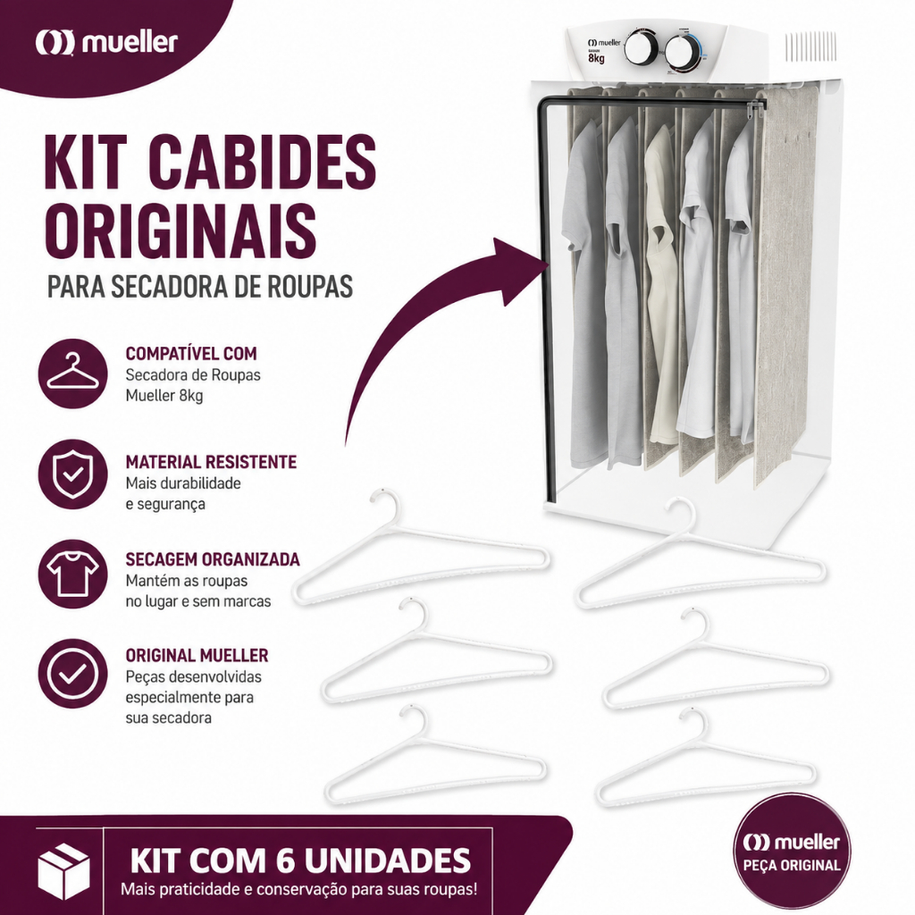 Cabide kit com 6 unidades uso em Secadora SUN/SOLARIS original Mueller –Ref.: 500014391