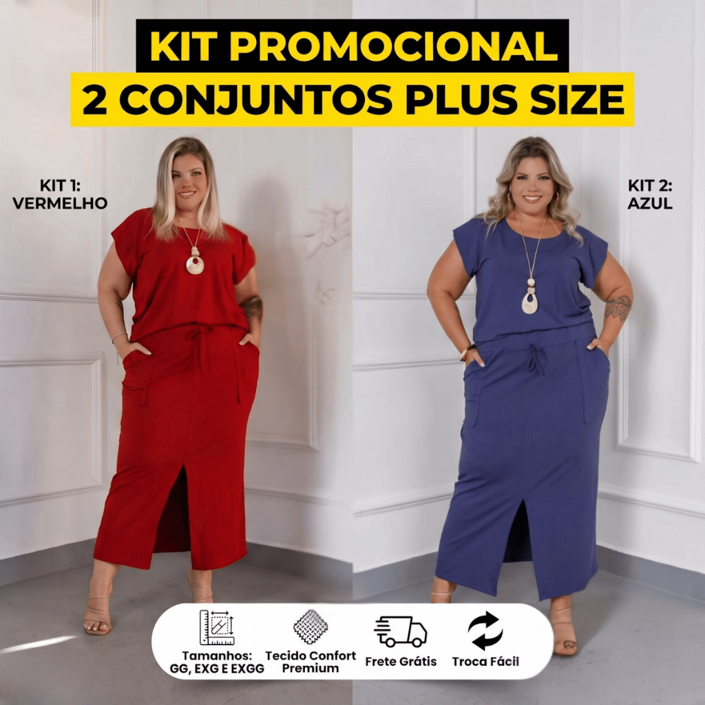 Kit 2 Conjuntos Saia E Blusa Plus Size Viscolycra Premium Lançamento Verão Confortável