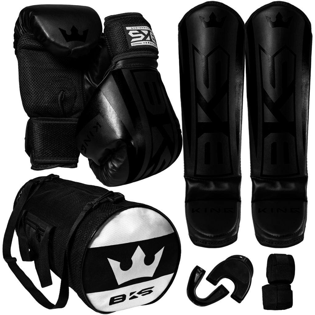 Luva De Boxe Muay Thai Kickboxing + Caneleiras+ Bandagens + Bucal + Case + Bolsa KIT BKS.