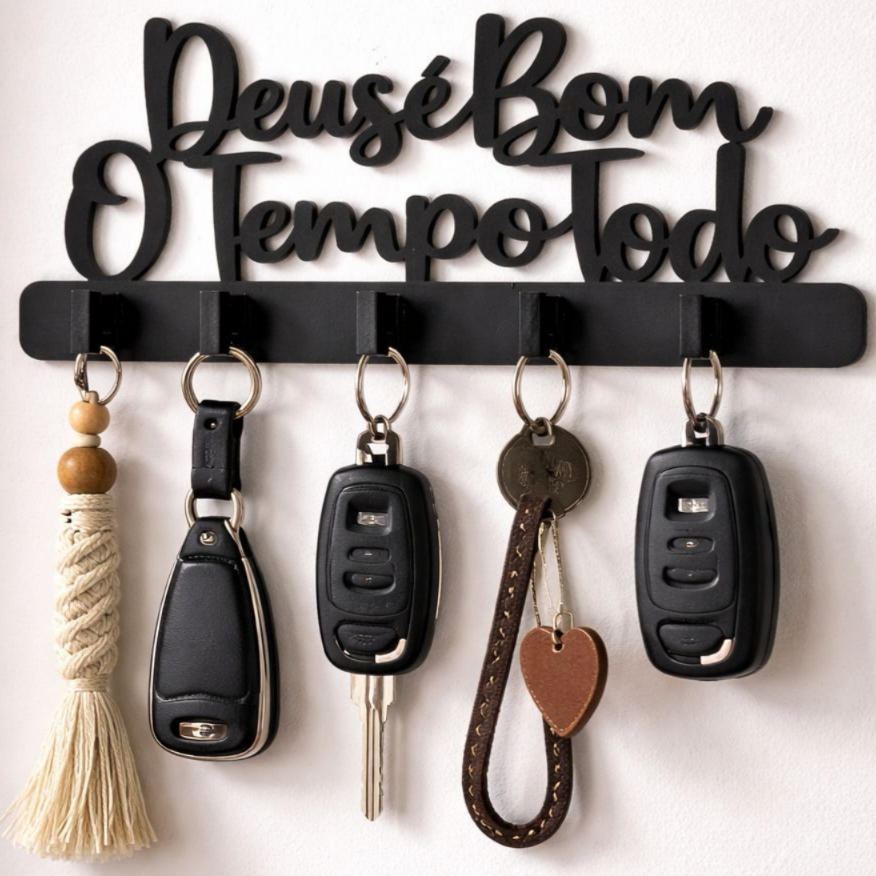 Porta Chaves Decorativo Deus é Bom o Tempo Todo em MDF- Casa Quadro Decoração Parede Promoção !