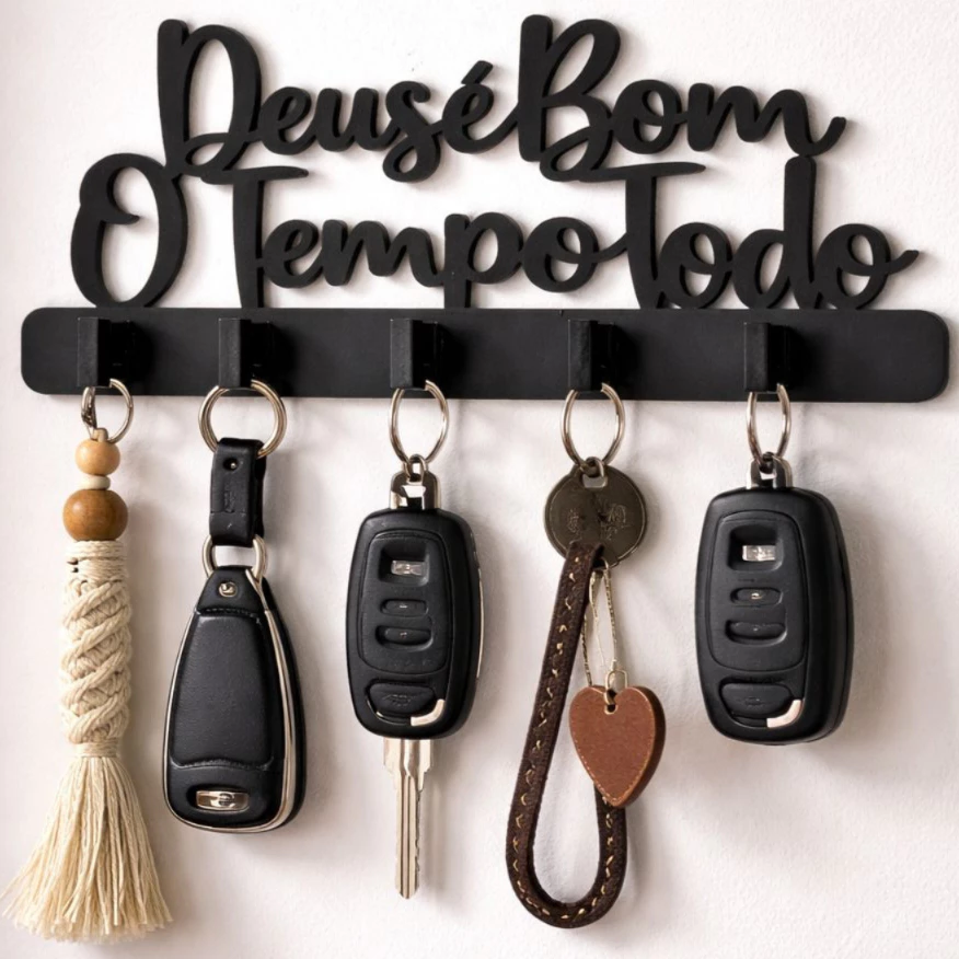 Porta Chaves Decorativo Deus é Bom o Tempo Todo em MDF- Casa Quadro Decoração Parede Promoção ! — imagem 1