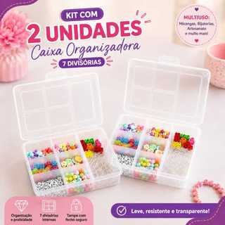 Kit Com 2 Organizador Caixa Organizadora 7 Divisorias Com Tampa Trava Segura Miçangas Caixa Organizadora