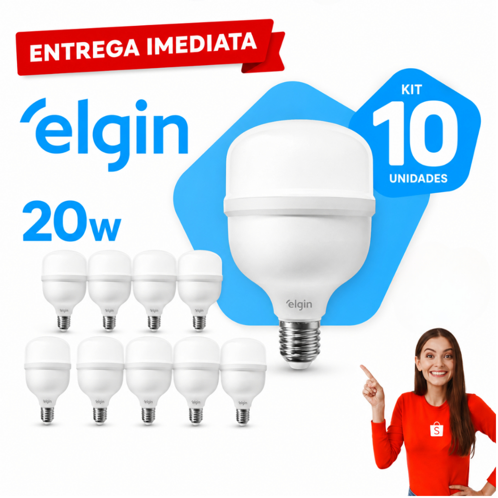 Lampada Bulbo 20W Elgin 6500K Branco Frio Led Econômica