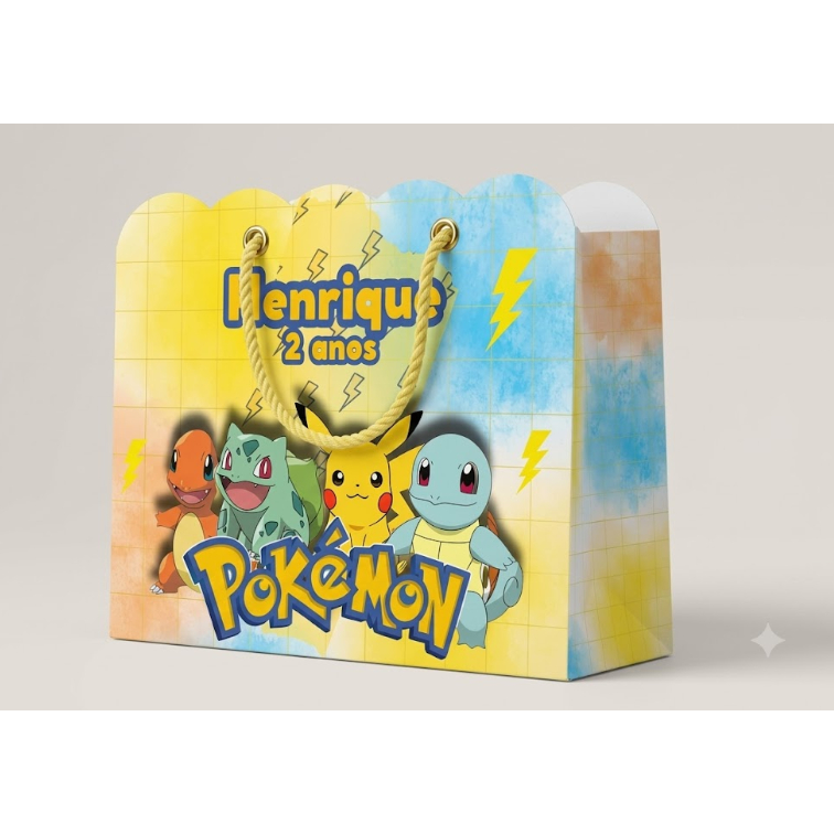 Sacolinha Personalizada Festa Infantil 20x15cm Nuvem Lembrancinha Estilo Pokemon