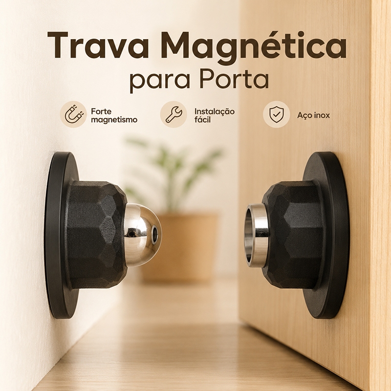 Trava Magnética para Porta Fixador de Porta com Amortecimento em Aço Inox