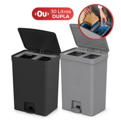 Lixeira para Cozinha 30L de Pedal Duplo Compartimento Linha Trium lixeira banheiro Cinza Preto Ou