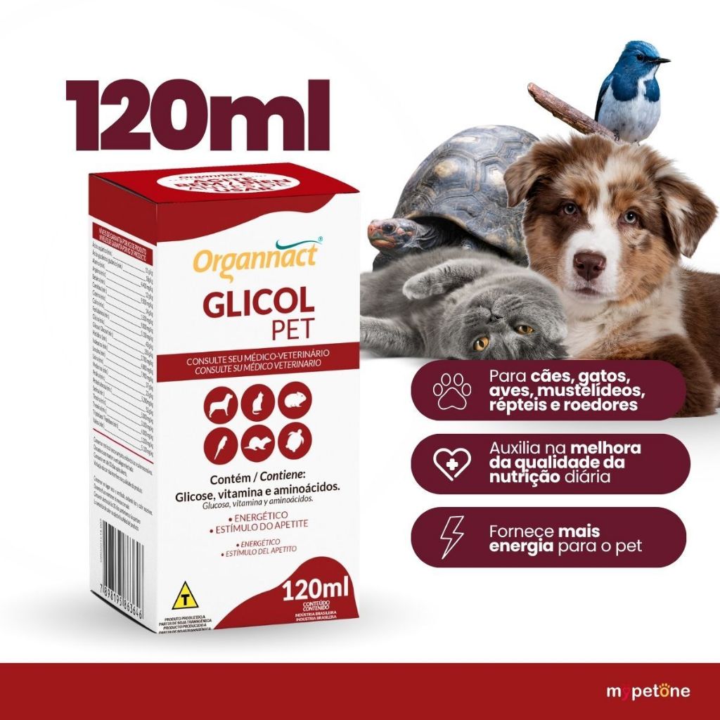 Glicol Pet 120ml Suplemento Vitamínico Apetite e Energia - Organnact