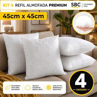 KIT 4 ENCHIMENTOS PARA ALMOFADAS 45X45 FIBRA SILICONADA VIRGEM ANTIALÉRGICO ANTIÁCARO