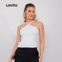 Lovito Regata Feminina Tricot com Lurex Alças Cruzadas BRTKB1169BRL1199