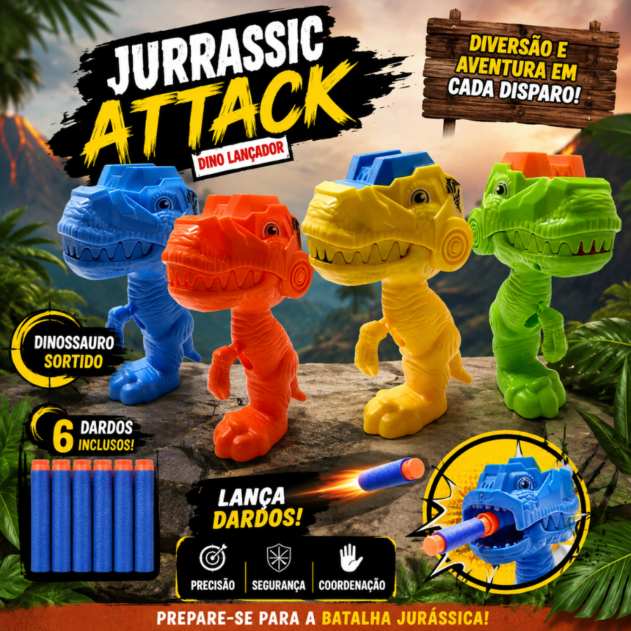 Brinquedo Infantil Jurrassic Attack Dino Lançador com 6 Dardos Dinossauro Sortido -