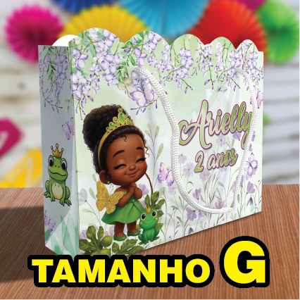 Sacolinha Princesa Tiana Baby Grande TAMANHO G Ondulada Personalizada Kit Festa Lembrancinha Sacola Princesas