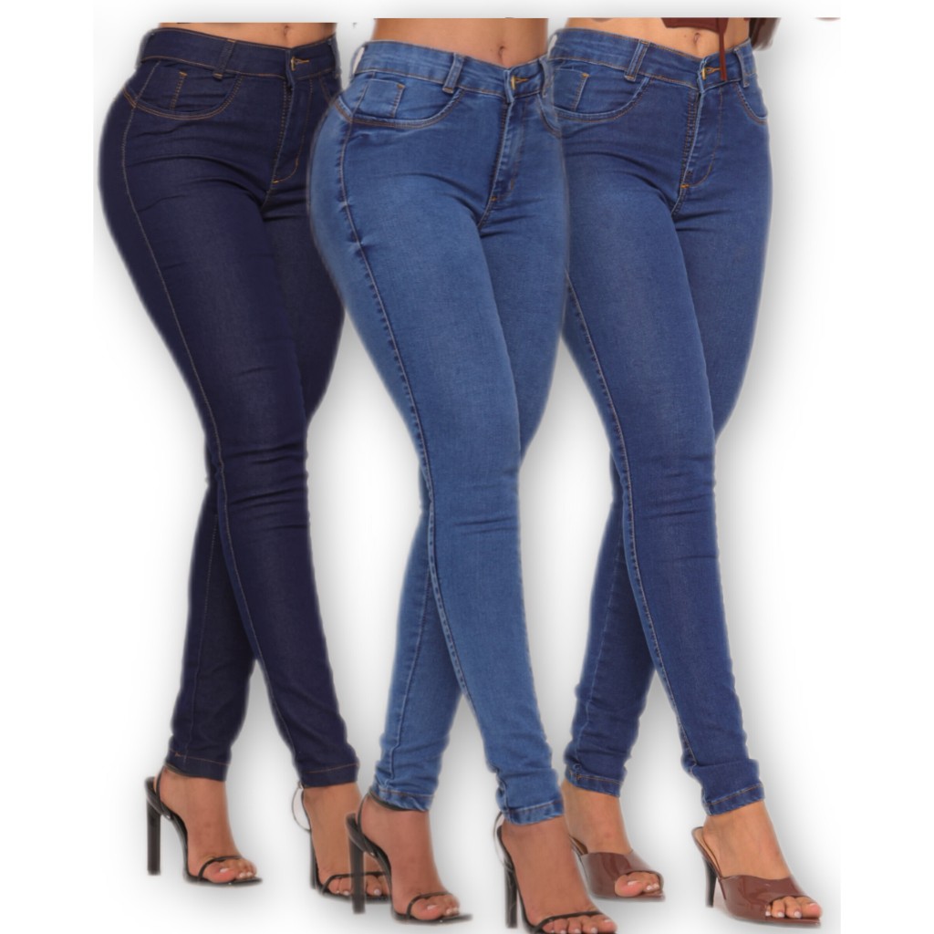 Calça Jeans Skinny Feminina Cintura Alta Levanta Bumbum Com Lycra Premium Elastano