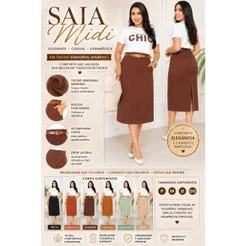 Saia Feminina Elegante Social Com Cinto E Bolsos Laterales Ziper Lateral Em Sensorial Marrant