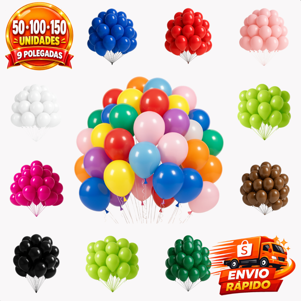 Balão Bexiga Látex Liso 9 Polegadas 50 100 150 Unidades Festa Aniversário Decoração