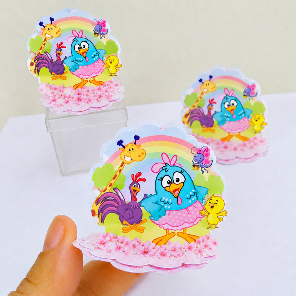 Kit Aplique 3D, 10, 20, 30 ou 40 und. Tag GALINHA PINTADINHA Personalizada Lembrancinhas Festa infantil | Aniversário