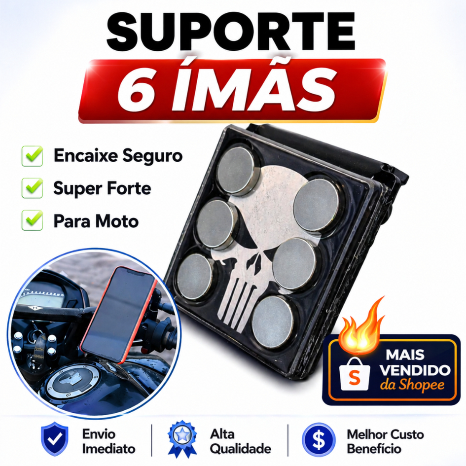 Suporte de Celular 6 Imãs Para Moto Extra Forte