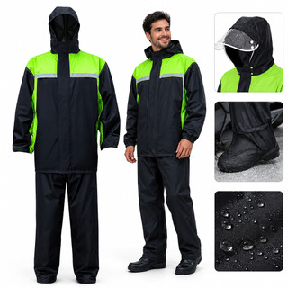 Conjunto de Capa de Chuva para Motociclista, Jaqueta e Calça Impermeável Completa para Pilotagem