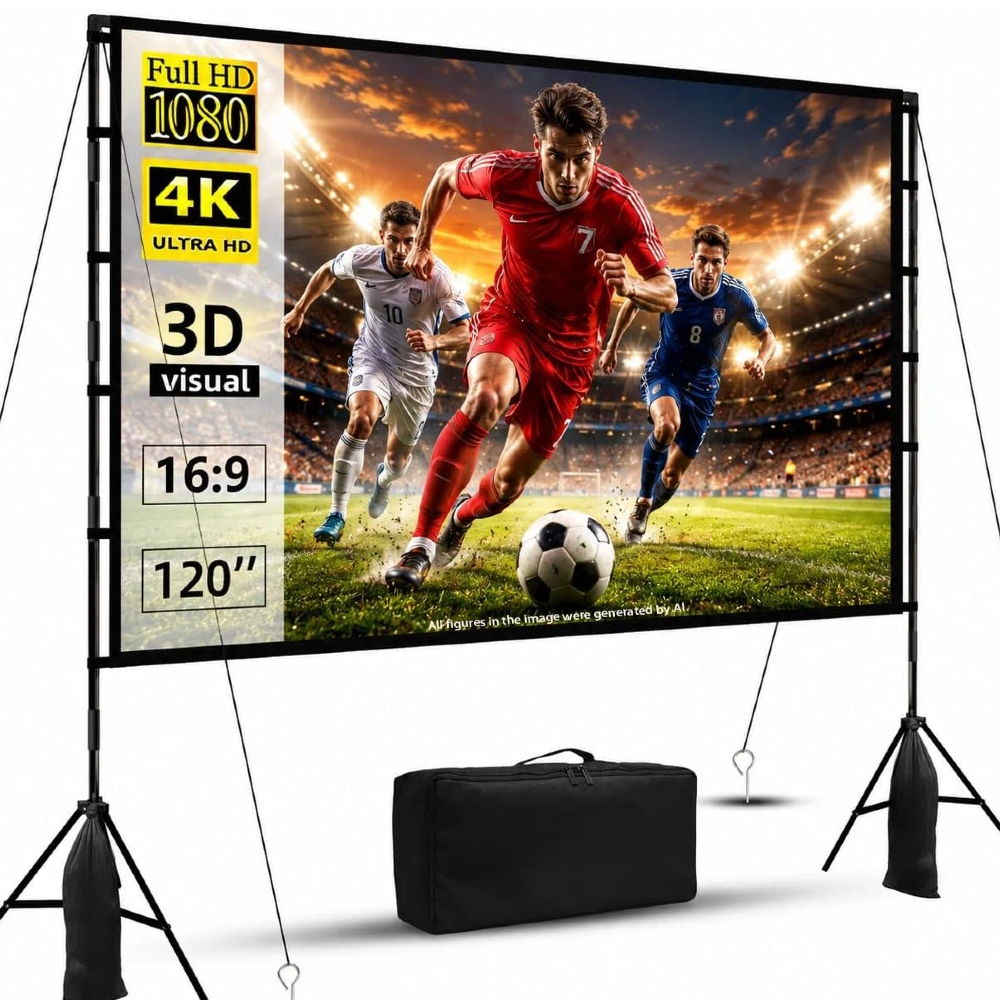 Tela do Projetor 100/120 Polegadas Portátil 16:9 4K HD, Tela de Projeção Traseira para Filmes e Apresentações