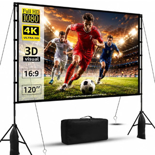 Tela do Projetor 100/120 Polegadas Portátil 16:9 4K HD, Tela de Projeção Traseira para Filmes e Apresentações
