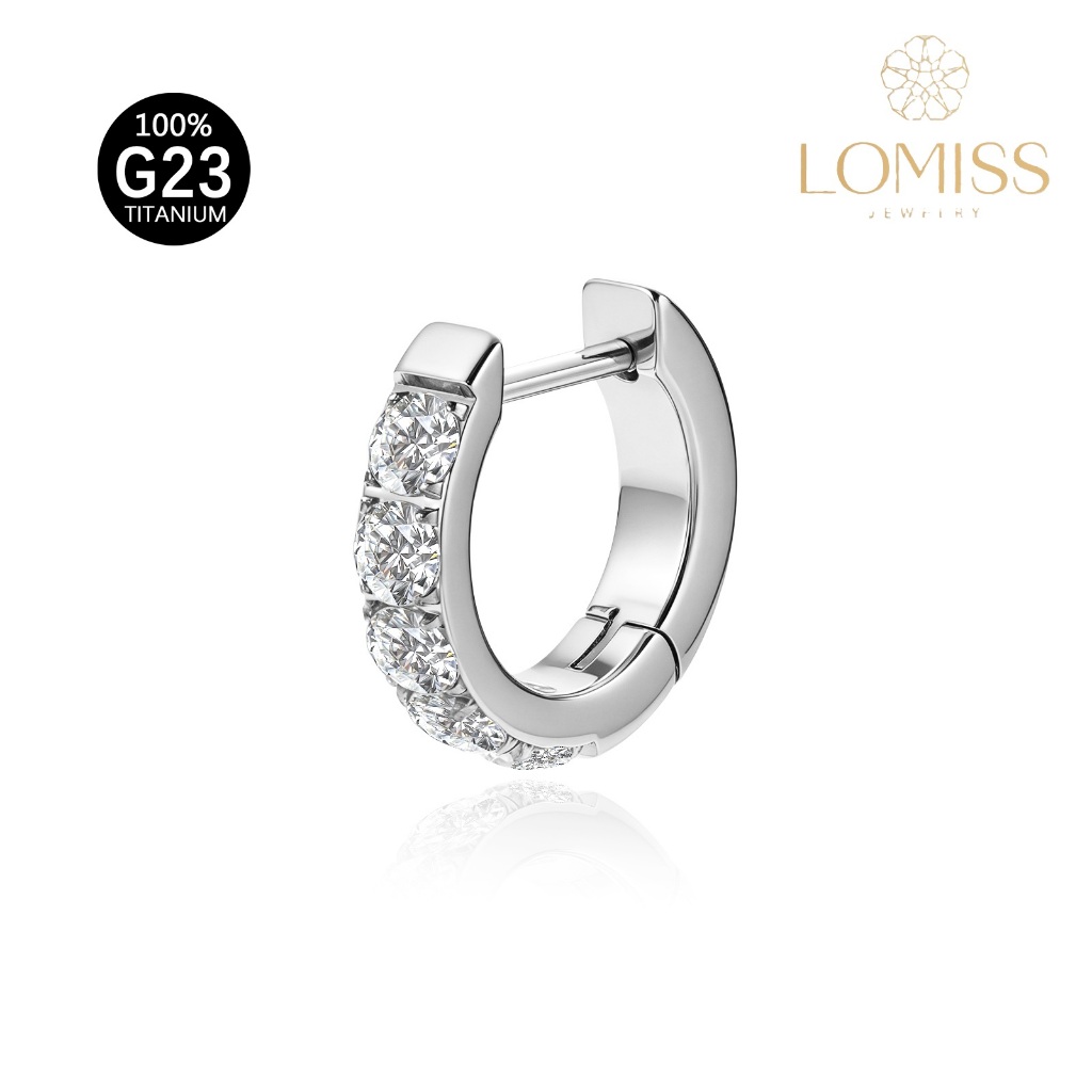 LOMISS Brinco 100% Titânio G23 de Argola Para Piercing Titânio Com Zircônias Cravejadas，Não é um par — imagem 2 de 2