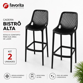 Kit 2 Cadeiras Bistrô Altas Mosaico Pretas Decorativas em Metal para Área Gourmet e Varanda
