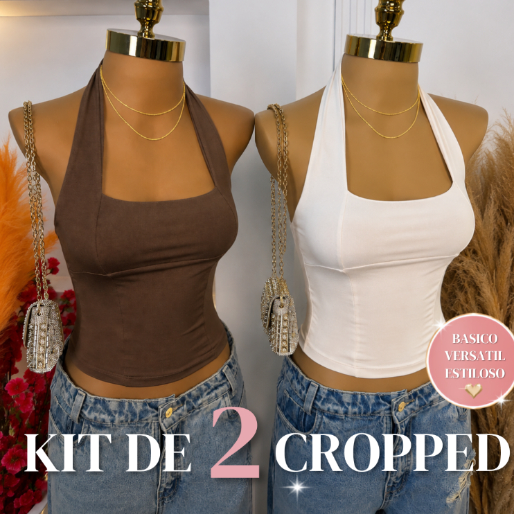 Kit 2 Croppeds Femininos Halter Frente Única Todo Forrado e ajustavel Tamanho Único veste do 36 ao 42 Moda Verão
