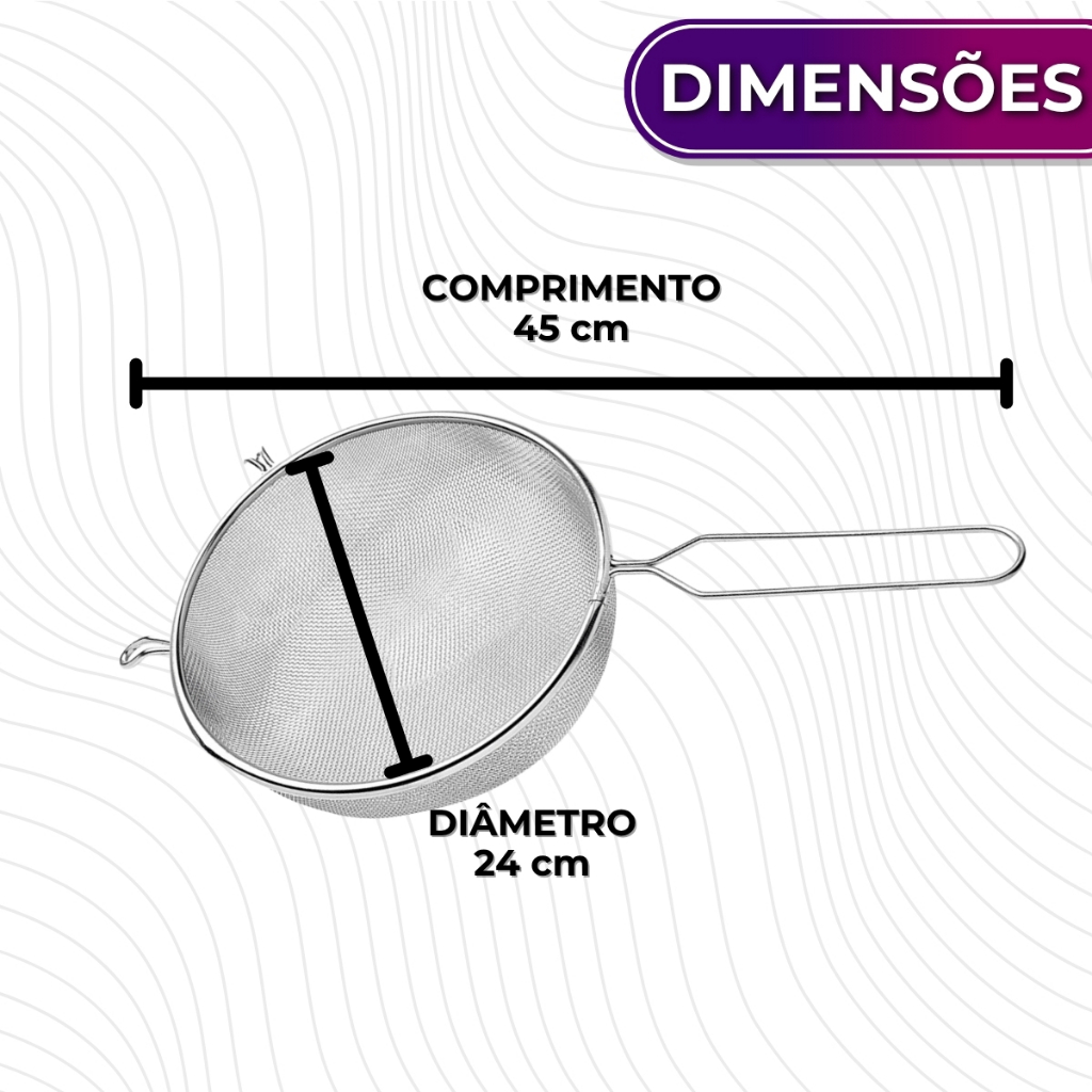 Peneira Inox 24cm Multiuso Grande para Coar Escorrer e Preparos na Cozinha - Mimo Style — imagem 2 de 2