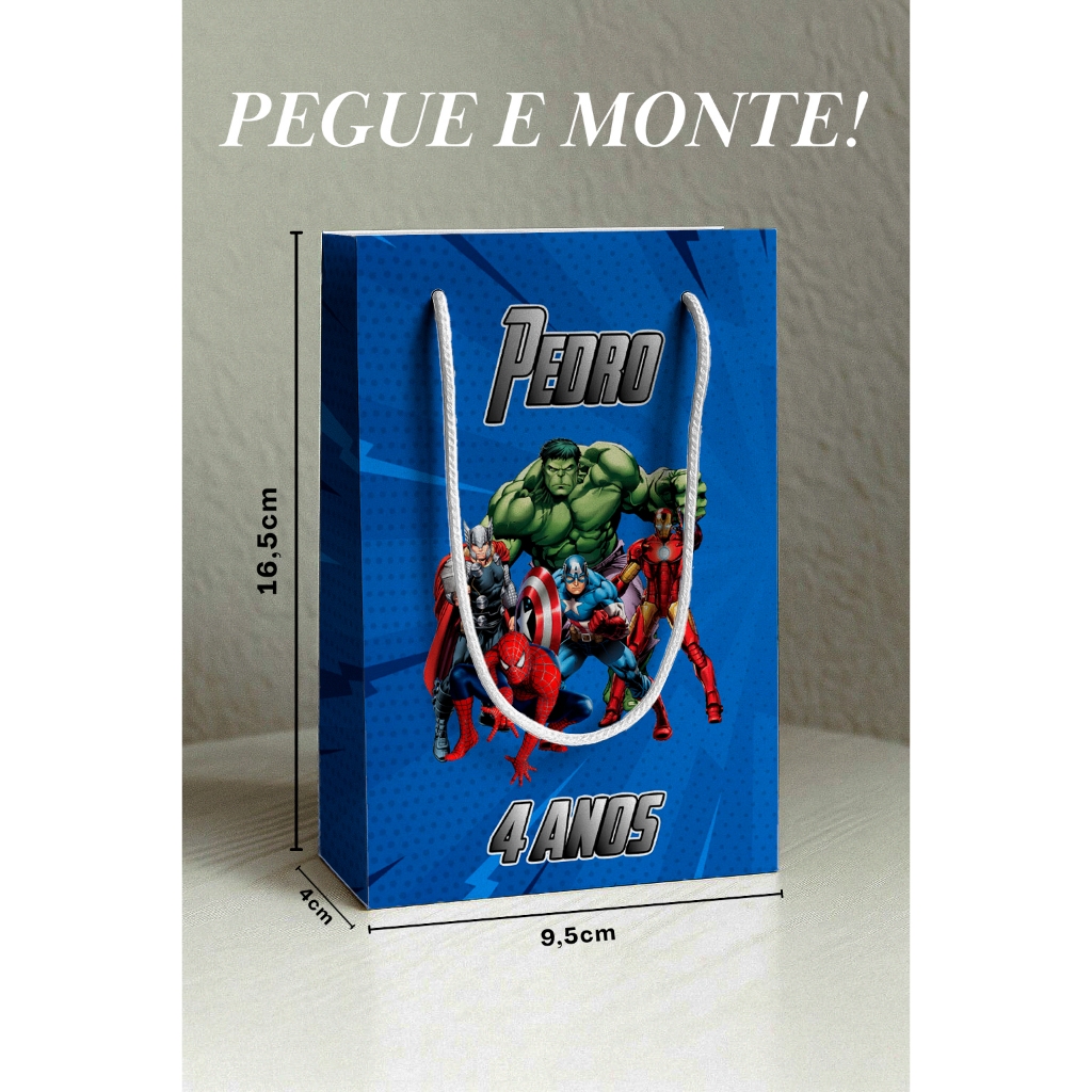 Kit Sacolinha Surpresa Vingadores P | Nome + Idade | Lembrancinha Personalizada
