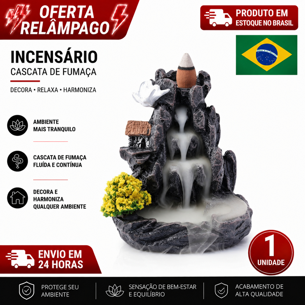 Imagem Incensário Decorativo Cascata Montanha Porta-Incenso Cone Queimador de Incenso Efeito Fumaça Descendente