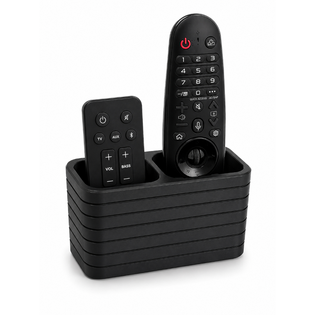 Suporte Organizador Porta Controle Remoto Duplo para Mesa Rack Sala TV Box Decodificador e Soundbar