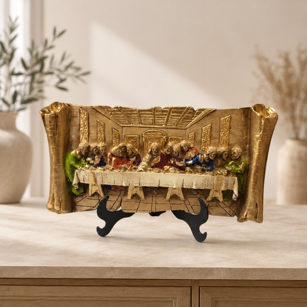 Santa Ceia em Gesso Pergaminho Decorativo Mesa Decoração Religiosa Católica Presente de Fé Artesanal