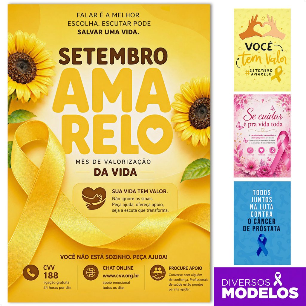 Painel Setembro Amarelo/Outubro Rosa/Novembro Azul Retangular 1,50x2,20m Sublima