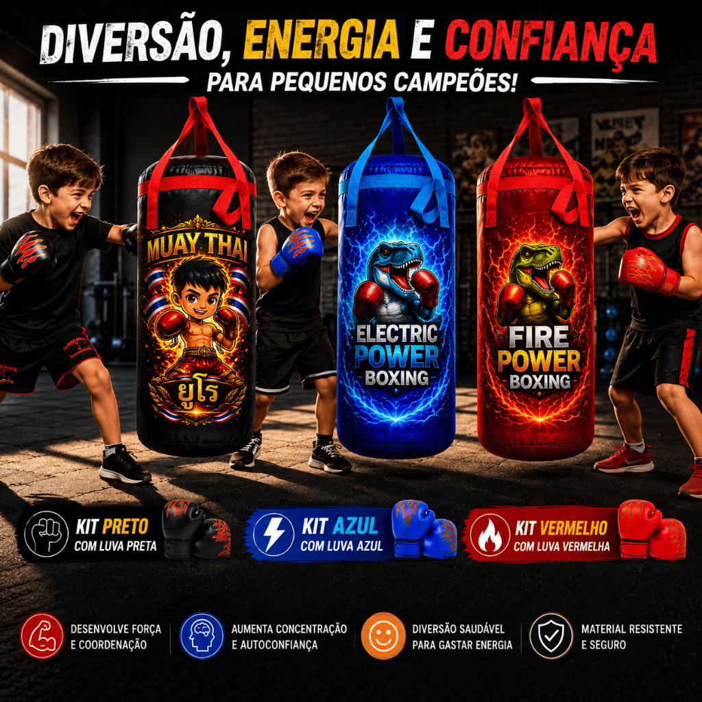 Saco de Pancadas Infantil Personalizado com Luva de Boxe Cheio Pronto Para Uso Com Mosquetão