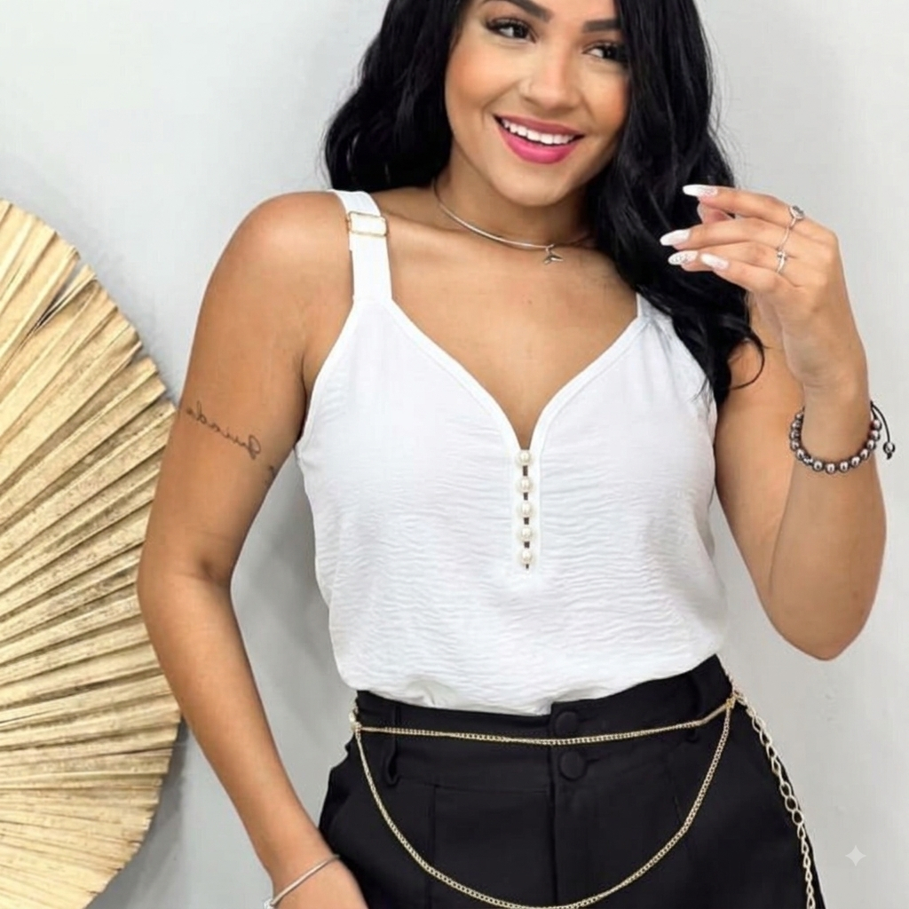 Blusa Femininas casual Regata Alcinha Com Regulagem Do Tecido Duna No Tamanhos  M/G/GG