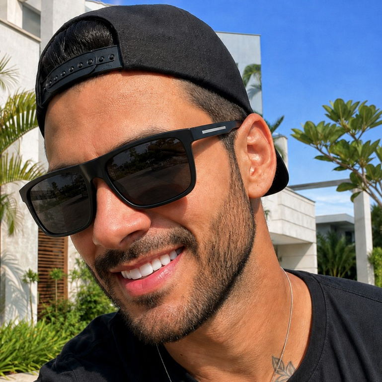 Óculos de Sol Quadrado Masculino Preto e Marrom Proteção Uv400 Novidade