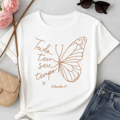 Camiseta T-shirt100%algodão blusa feminina fé amor estilo acreditar fé estilosa tudo tem seu tempo