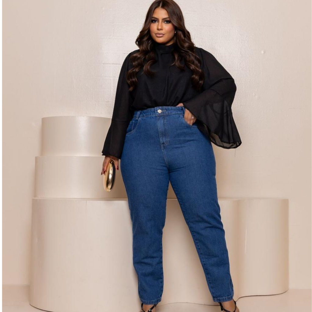 Calça Feminina Jeans Mom Plus Size 100% Algodão