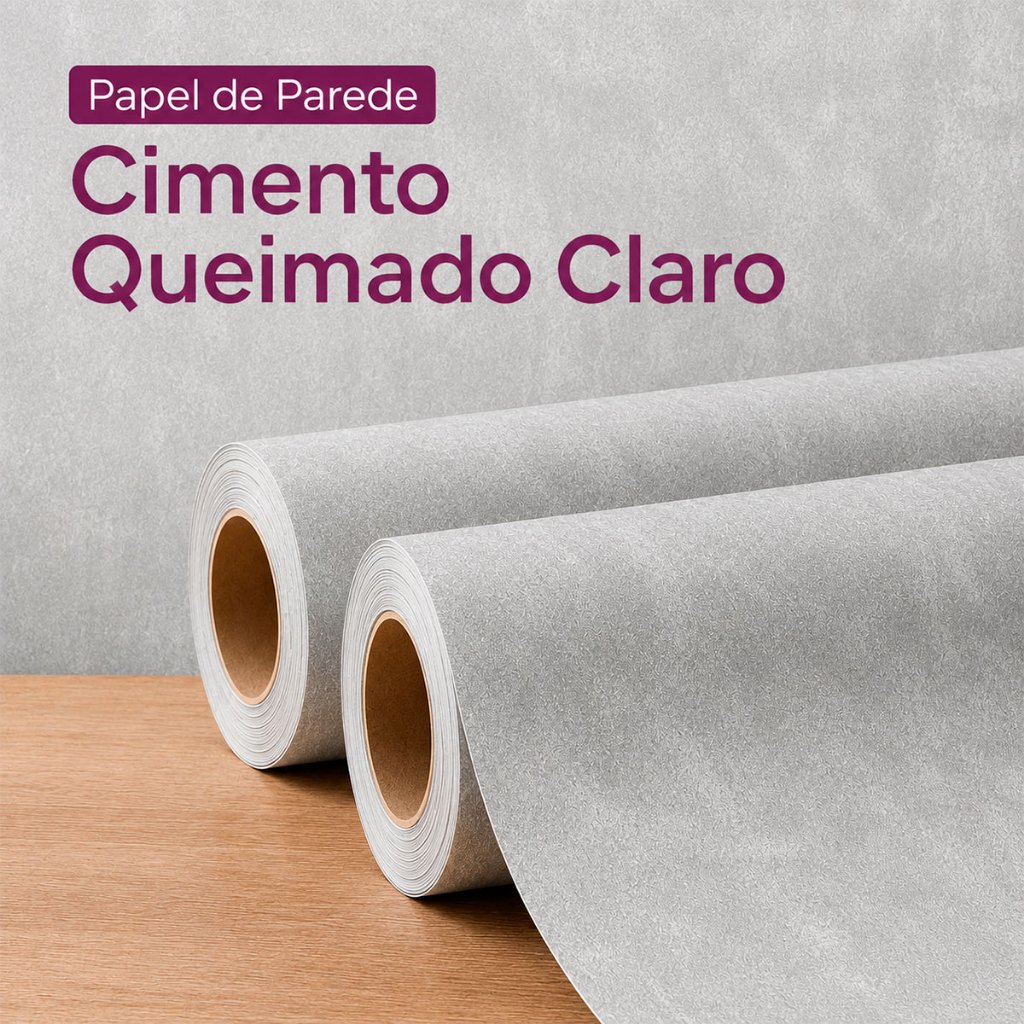 Papel de Parede Cimento Queimado Claro Revestimento Adesivo 10 Metros 45cm Autocolante Lavável