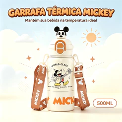 Garrafa Mickey Mouse Branca Ideal Escola Passeio Infantil Disney 500ml
