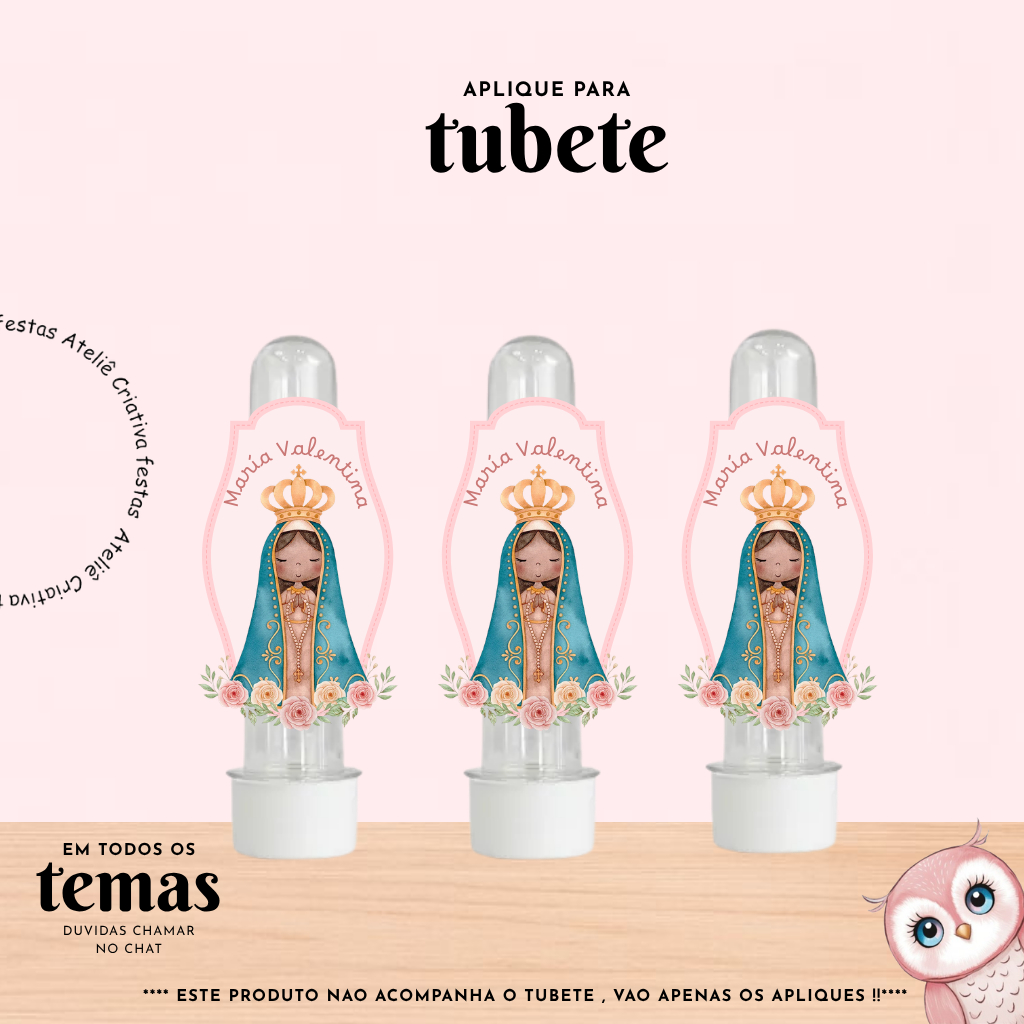 Aplique para Tubete Personalizado com nome Nossa Senhora  Lembrancinha Festa Infantil Aniversário Mimo TODOS OS TEMAS