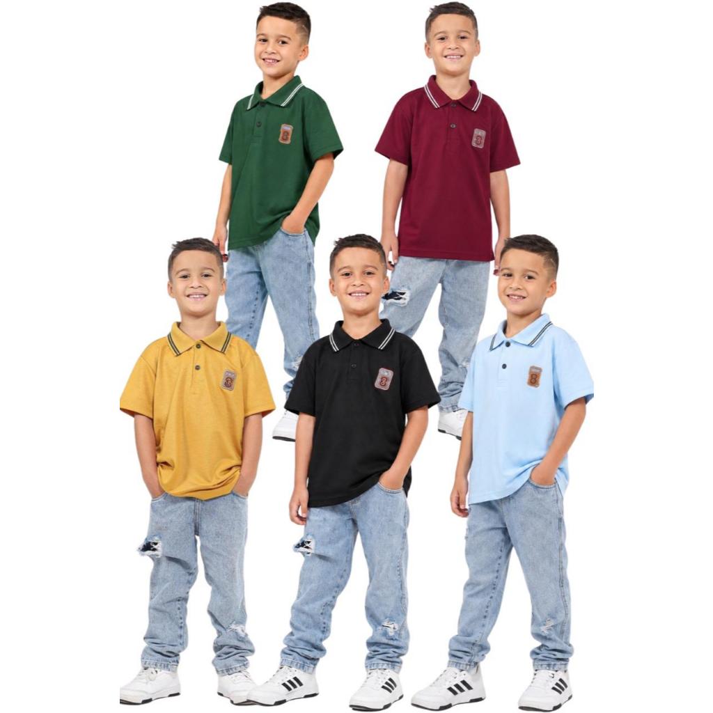 Kit 5 Camisas Gola Polo Infantil Pique Manga Curta Menino Confortável